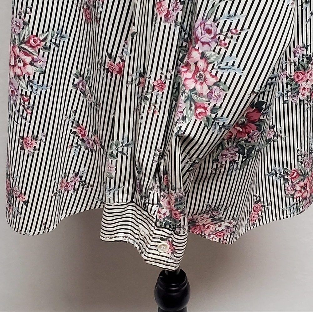 Casey & Max Vintage 80s Mixed Media Floral Striped Hi-low Button Up Blouse L - Picture 9 of 15